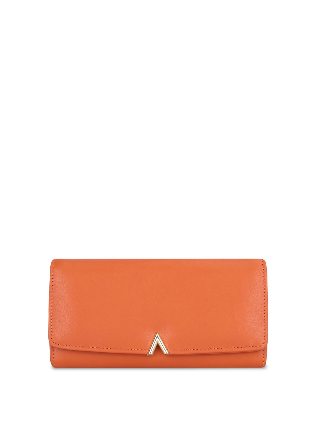 

THE CLOWNFISH Women Orange & Gold-Toned Leather Three Fold Wallet