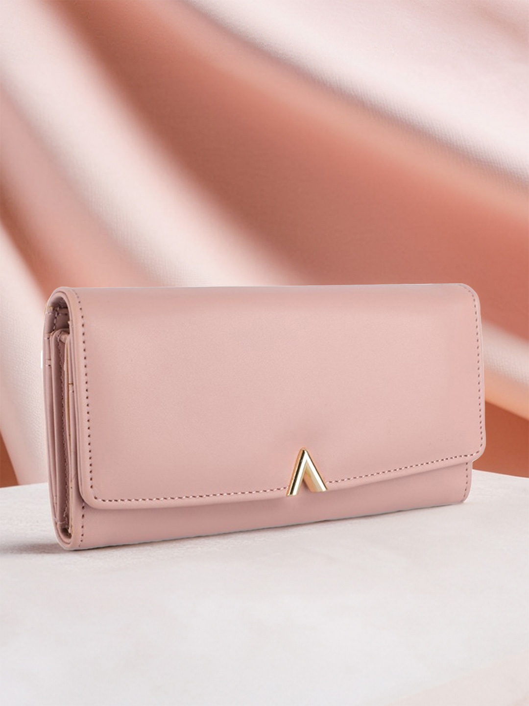 

THE CLOWNFISH Women Pink & Gold-Toned Leather Three Fold Wallet