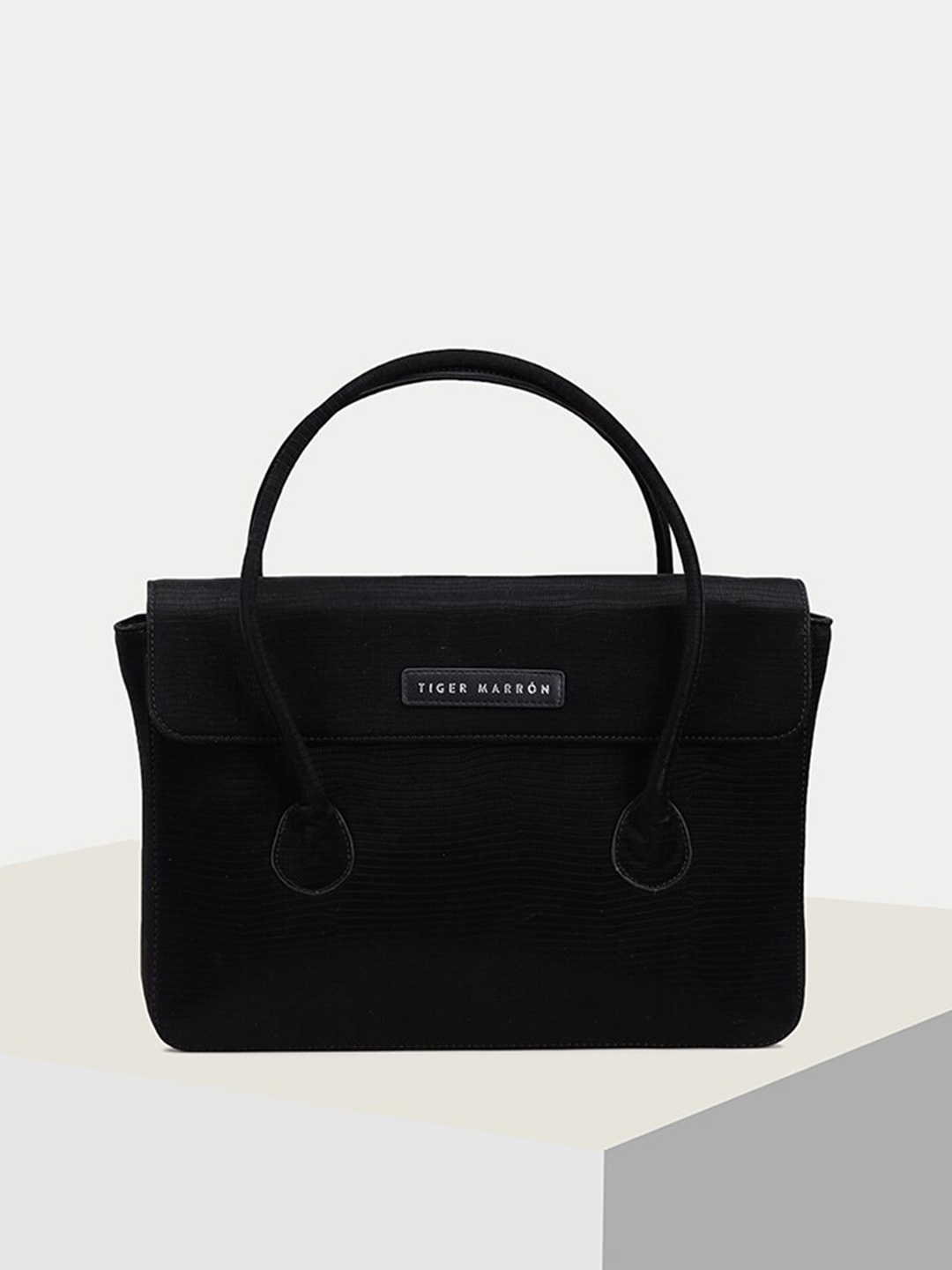 

TIGER MARRON Textured Satchel, Black