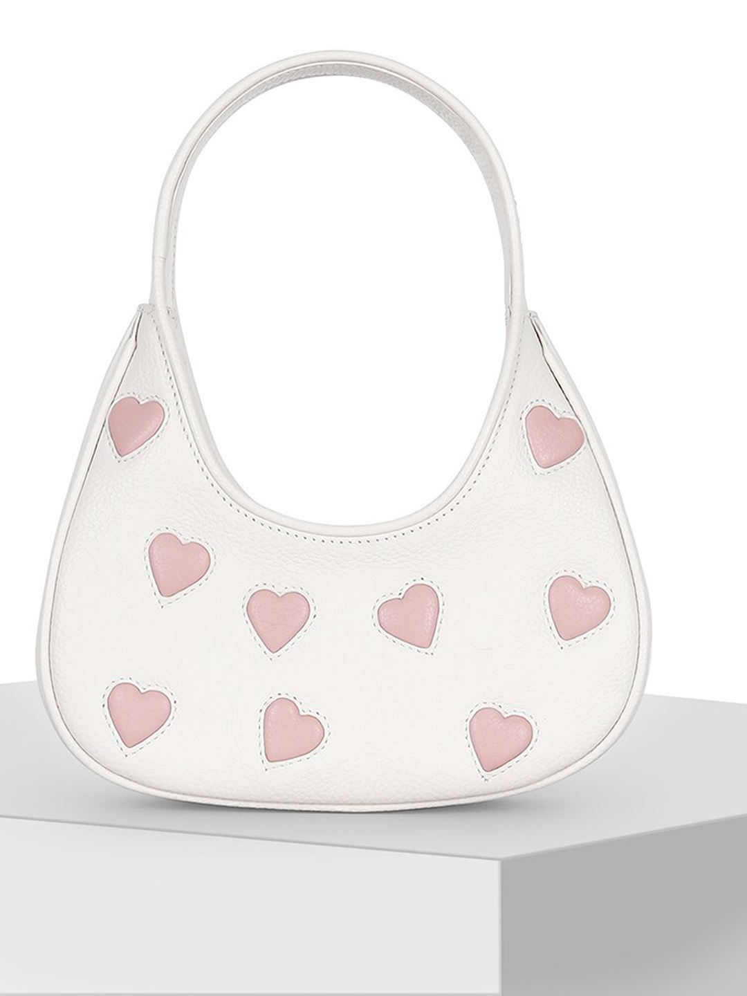 

TIGER MARRON Floral Leather Half Moon Hobo Bag, White