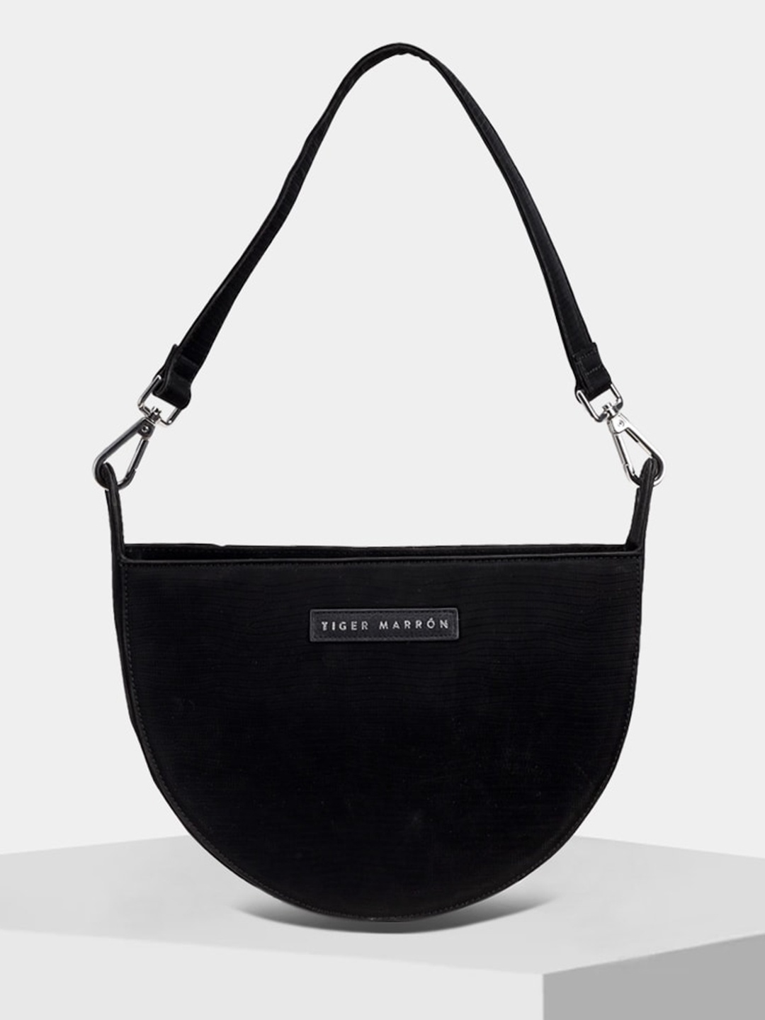 

TIGER MARRON Textured Structured Hobo Bag, Black
