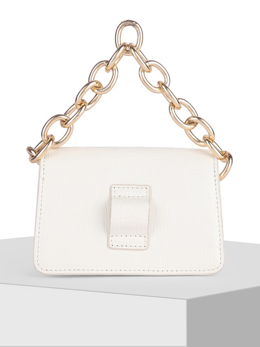 

TIGER MARRON Textured Structured Handheld Bag, White