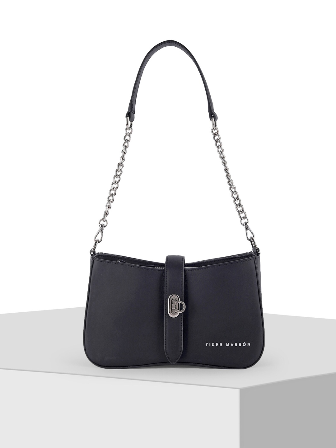 

TIGER MARRON Textured Leather Structured Shoulder Bag, Black