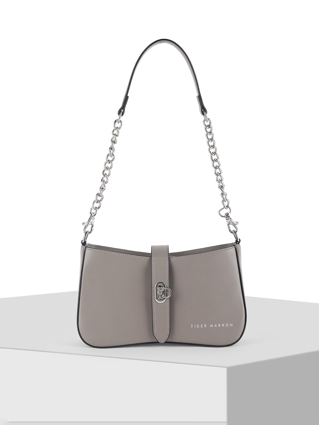 

TIGER MARRON Textured Structured Shoulder Bag, Grey