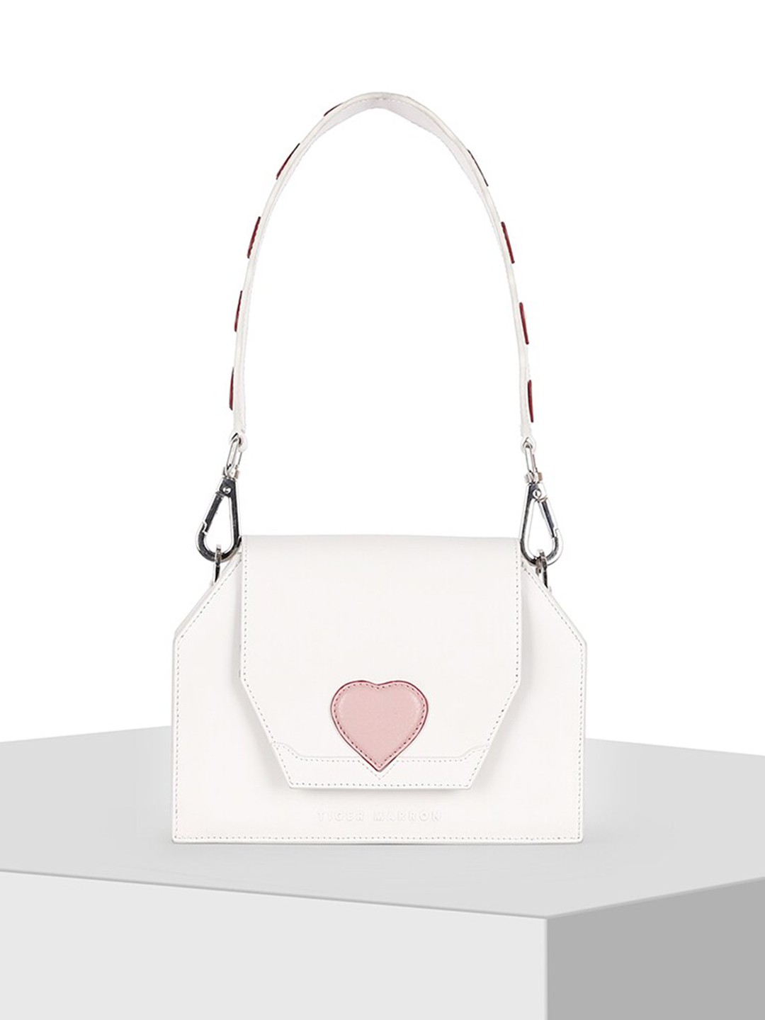 

TIGER MARRON Leather Structured Shoulder Bag, White