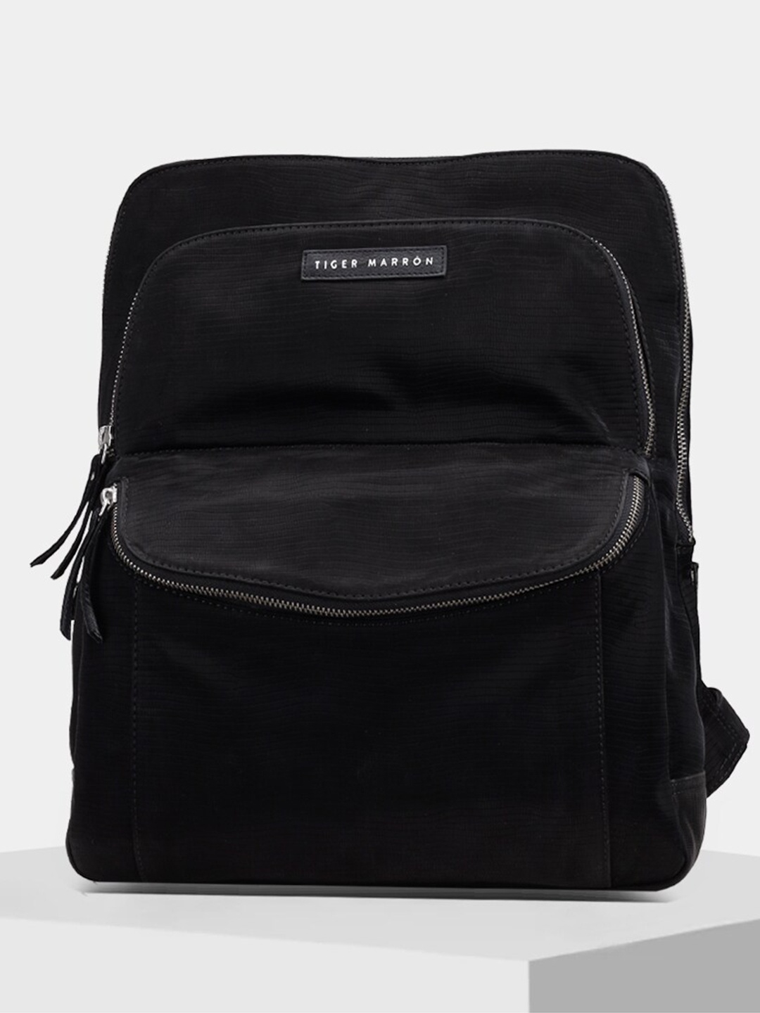 

TIGER MARRON Textured Backpack, Black