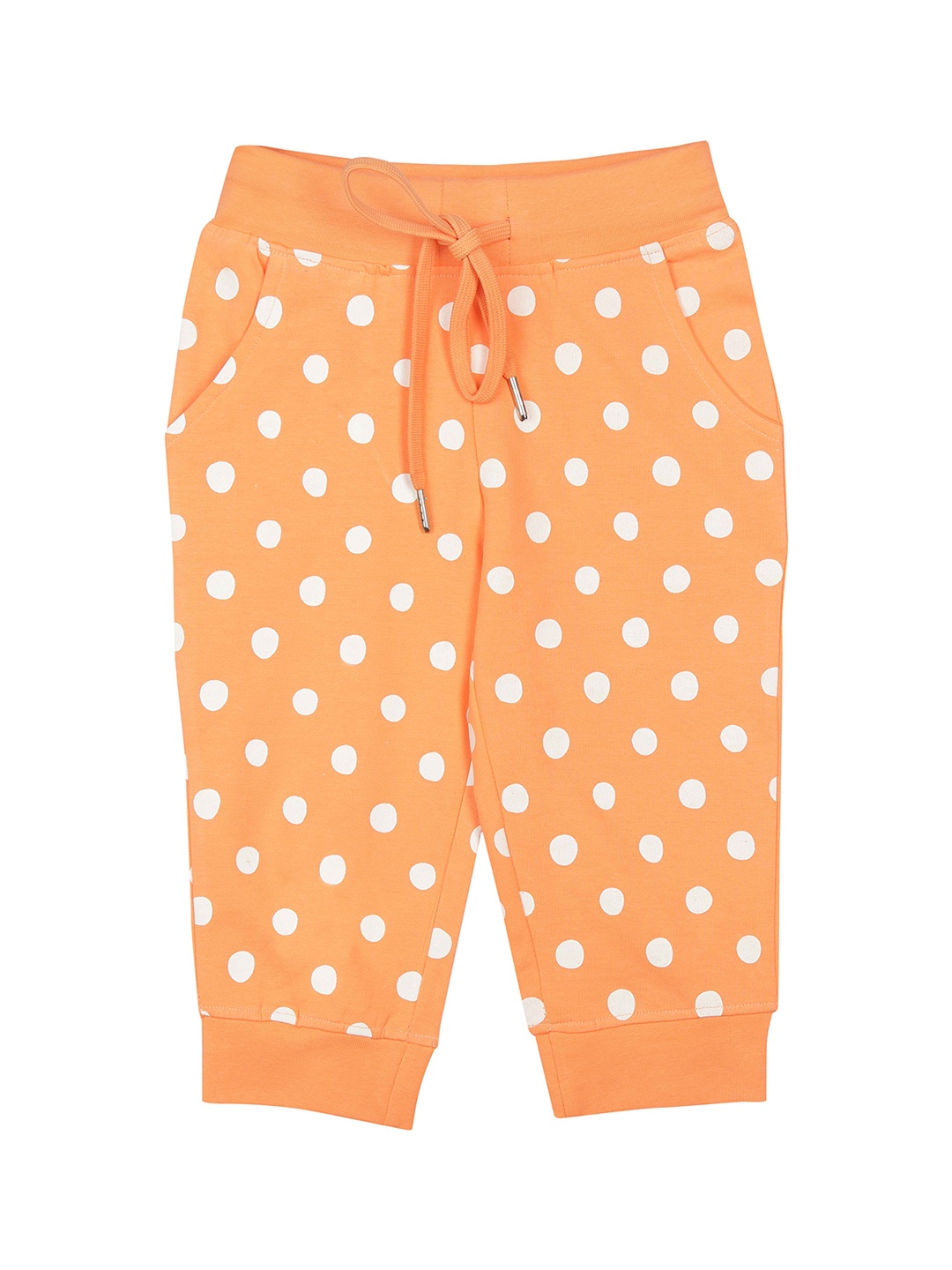 

Tiny Girl Polka Dots-Printed Cotton Joggers, Orange