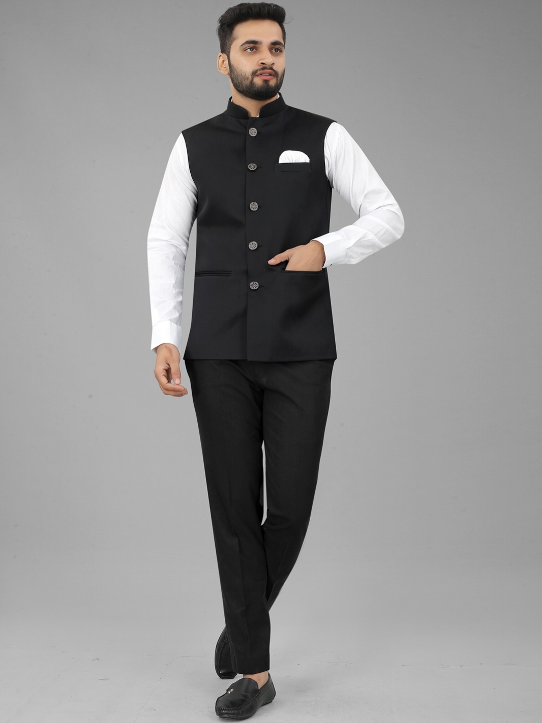 

N N ENTERPRISE Satin Sleeveless Nehru Jackets, Black