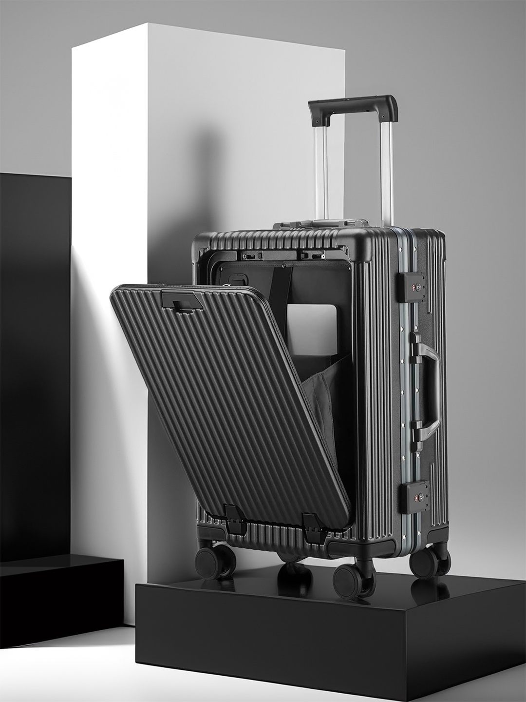 THE CLOWNFISH Ambassador Textured Hard-Sided Medium-sized Polycarbonate Trolley Suitcase, Grey