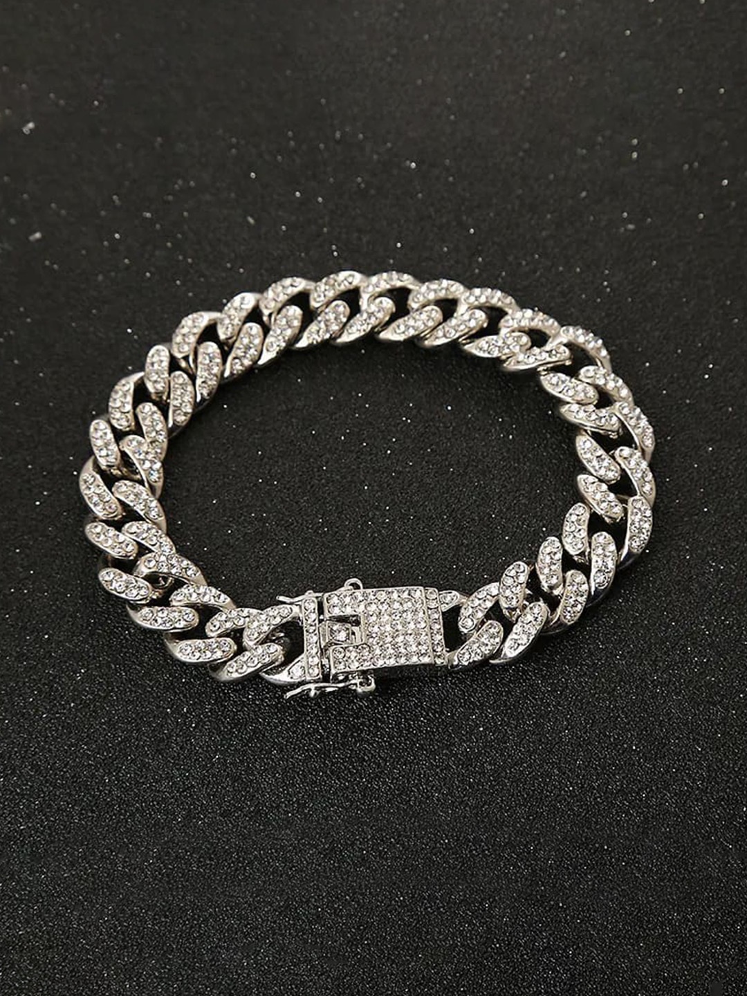 

Fashion Frill Men Silver-Plated American Diamond Link Bracelet