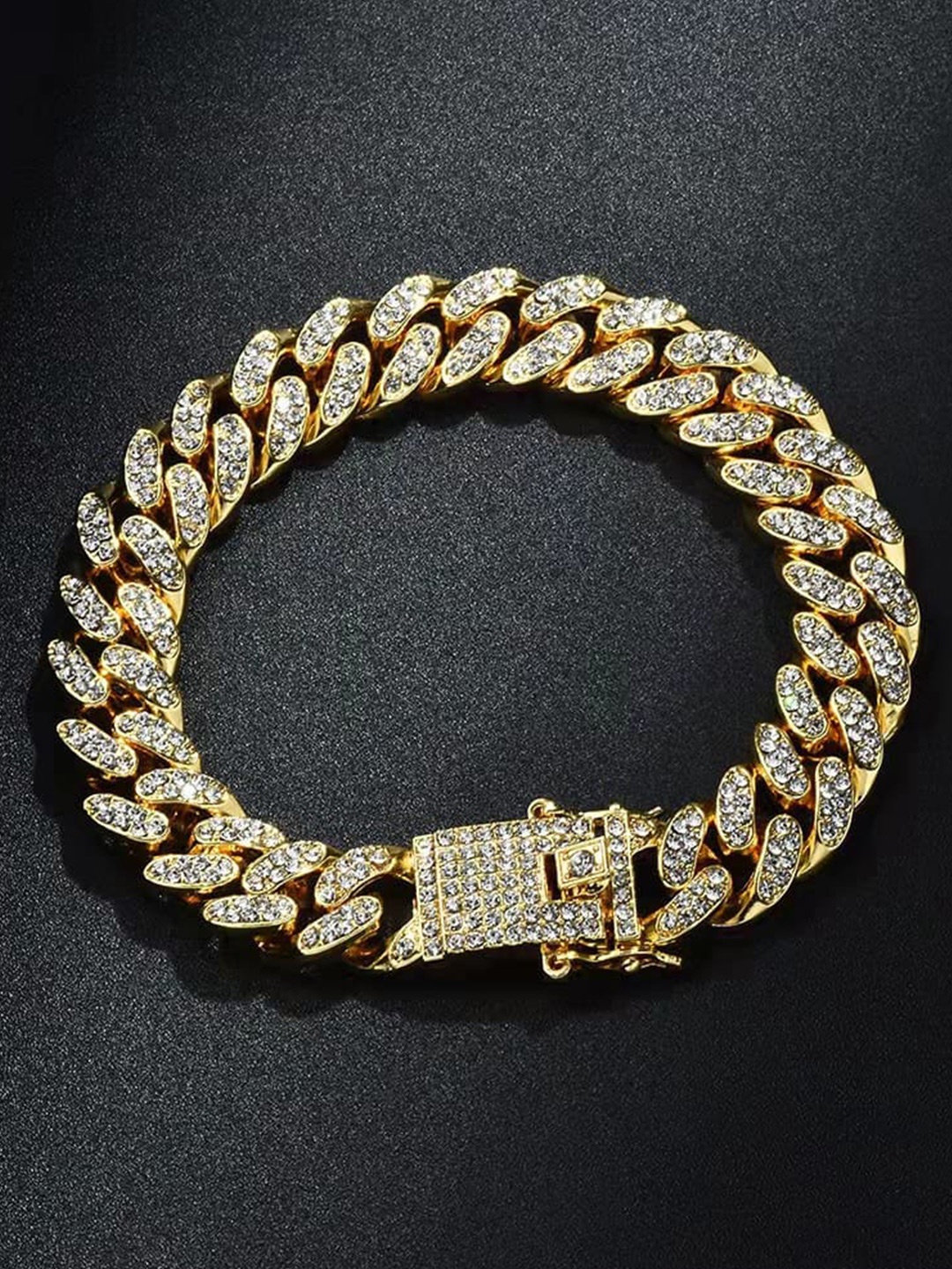 

Fashion Frill Men Gold-Plated American Diamond Link Bracelet