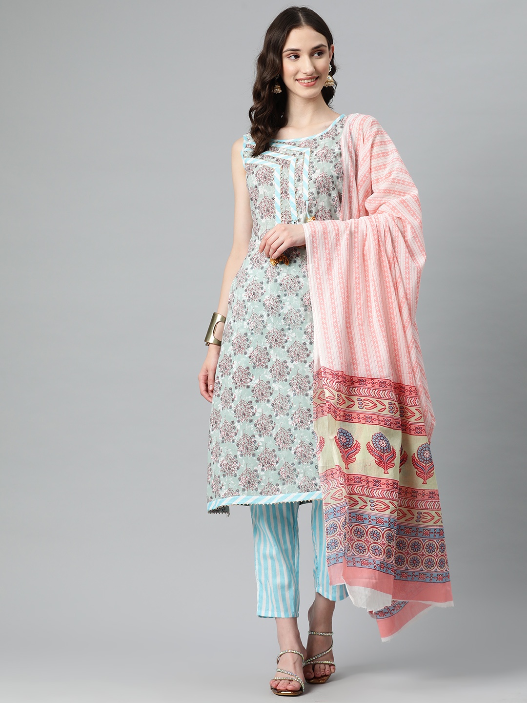 

BUTA BUTI Printed Pure Cotton Unstitched Dress Material, Blue