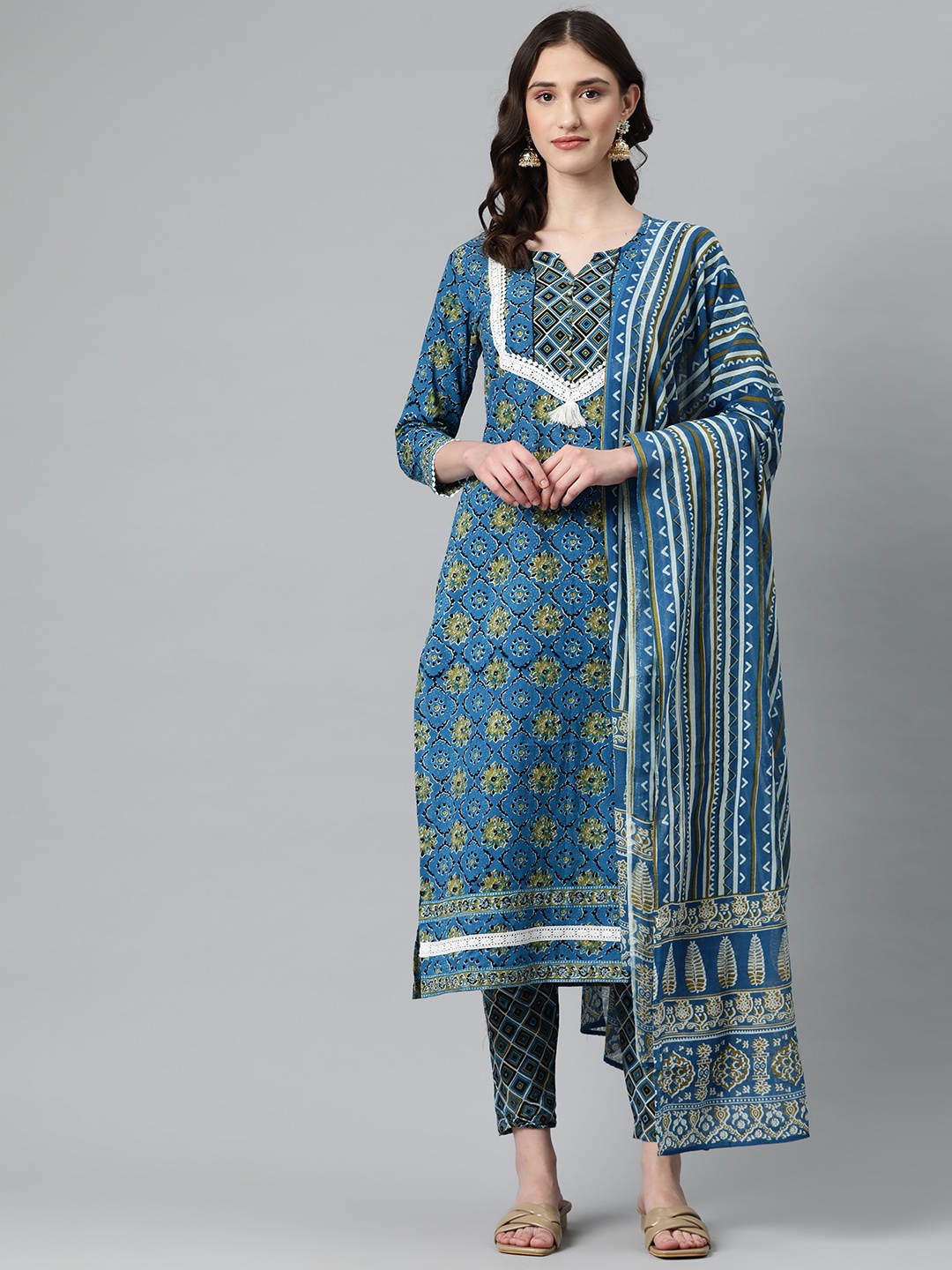 

BUTA BUTI Printed Pure Cotton Unstitched Dress Material, Blue