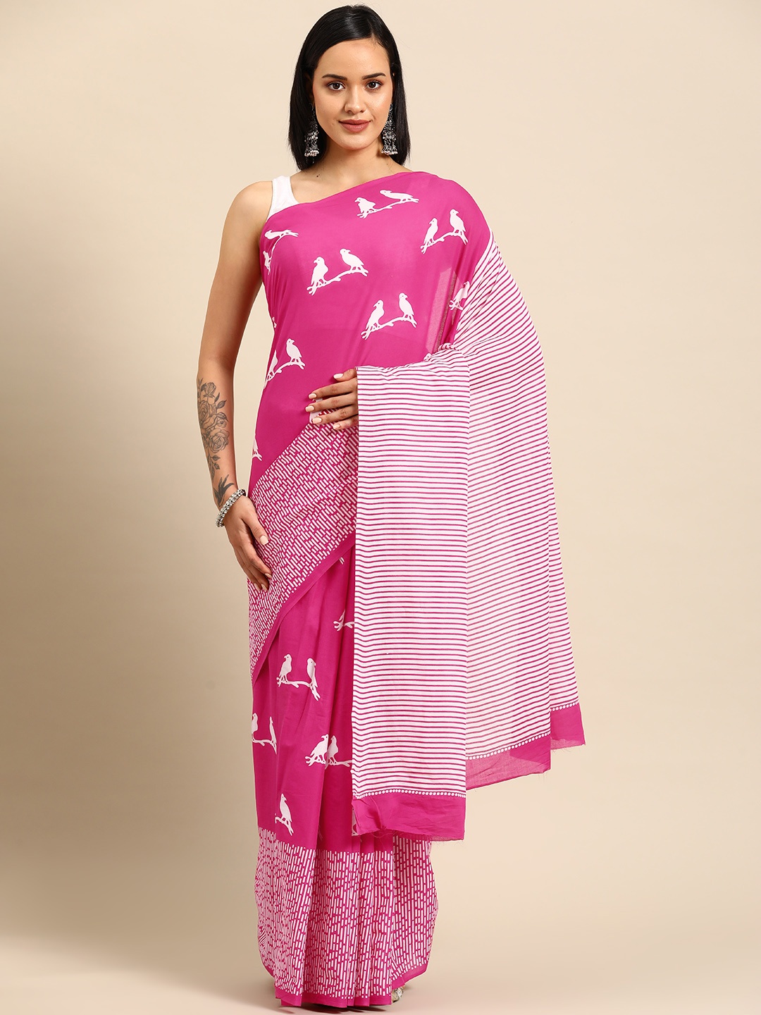 

BUTA BUTI Ethnic Motifs Pure Cotton Saree, Pink