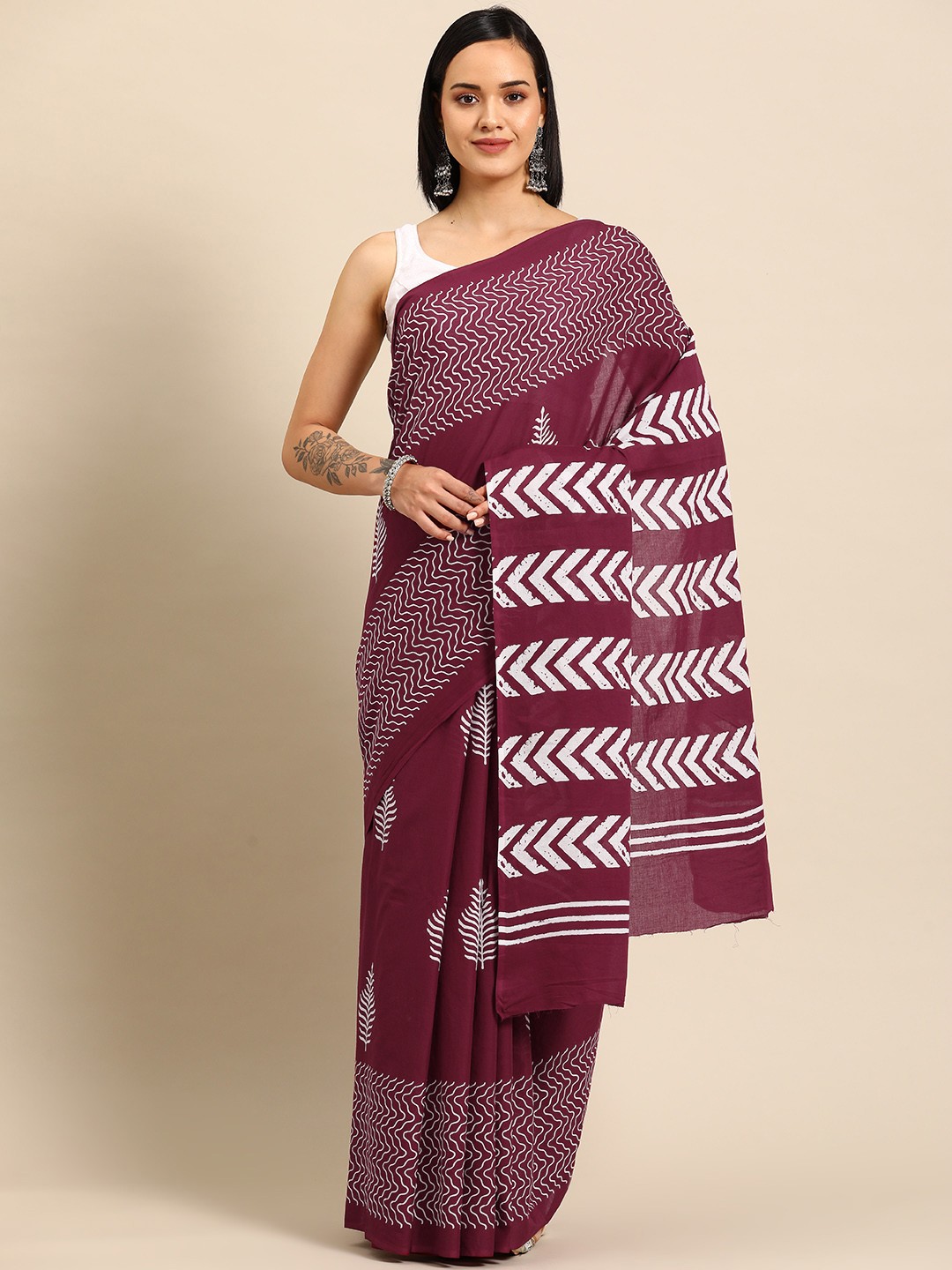 

BUTA BUTI Ethnic Motifs Pure Cotton Saree, Maroon