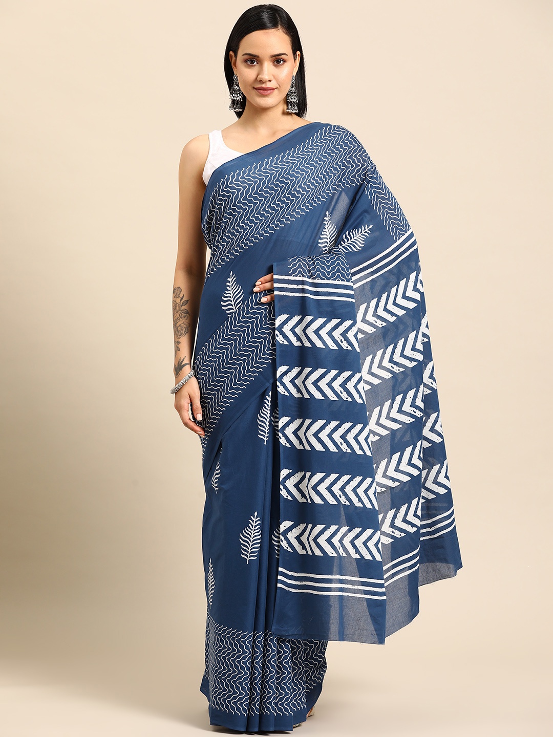 

BUTA BUTI Ethnic Motifs Pure Cotton Saree, Blue