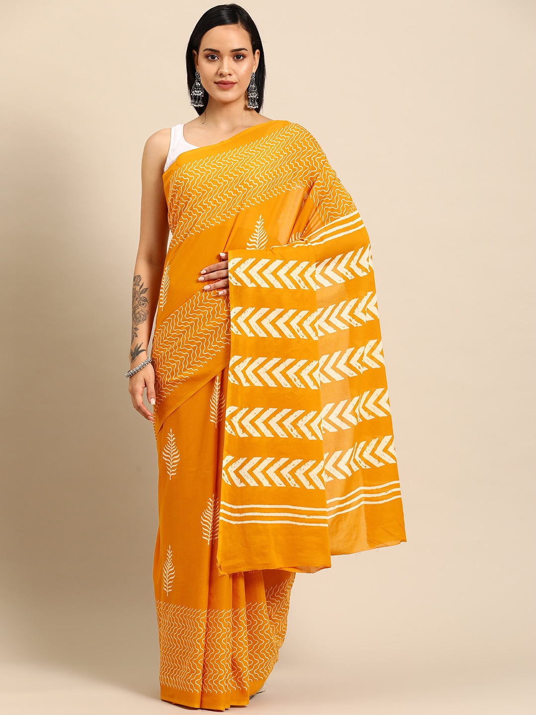 

BUTA BUTI Ethnic Motifs Pure Cotton Saree, Orange