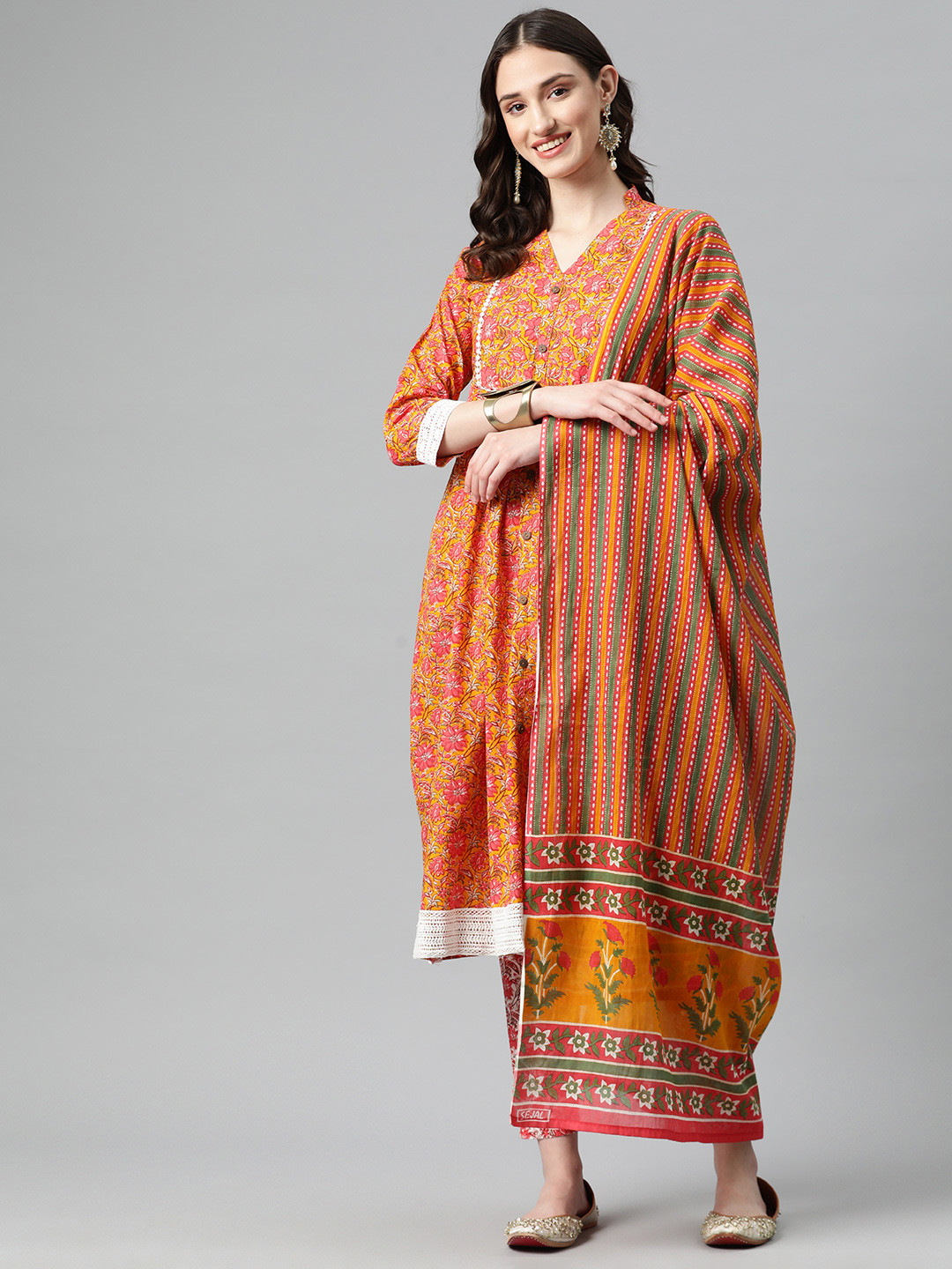 

BUTA BUTI Printed Pure Cotton Unstitched Dress Material, Orange