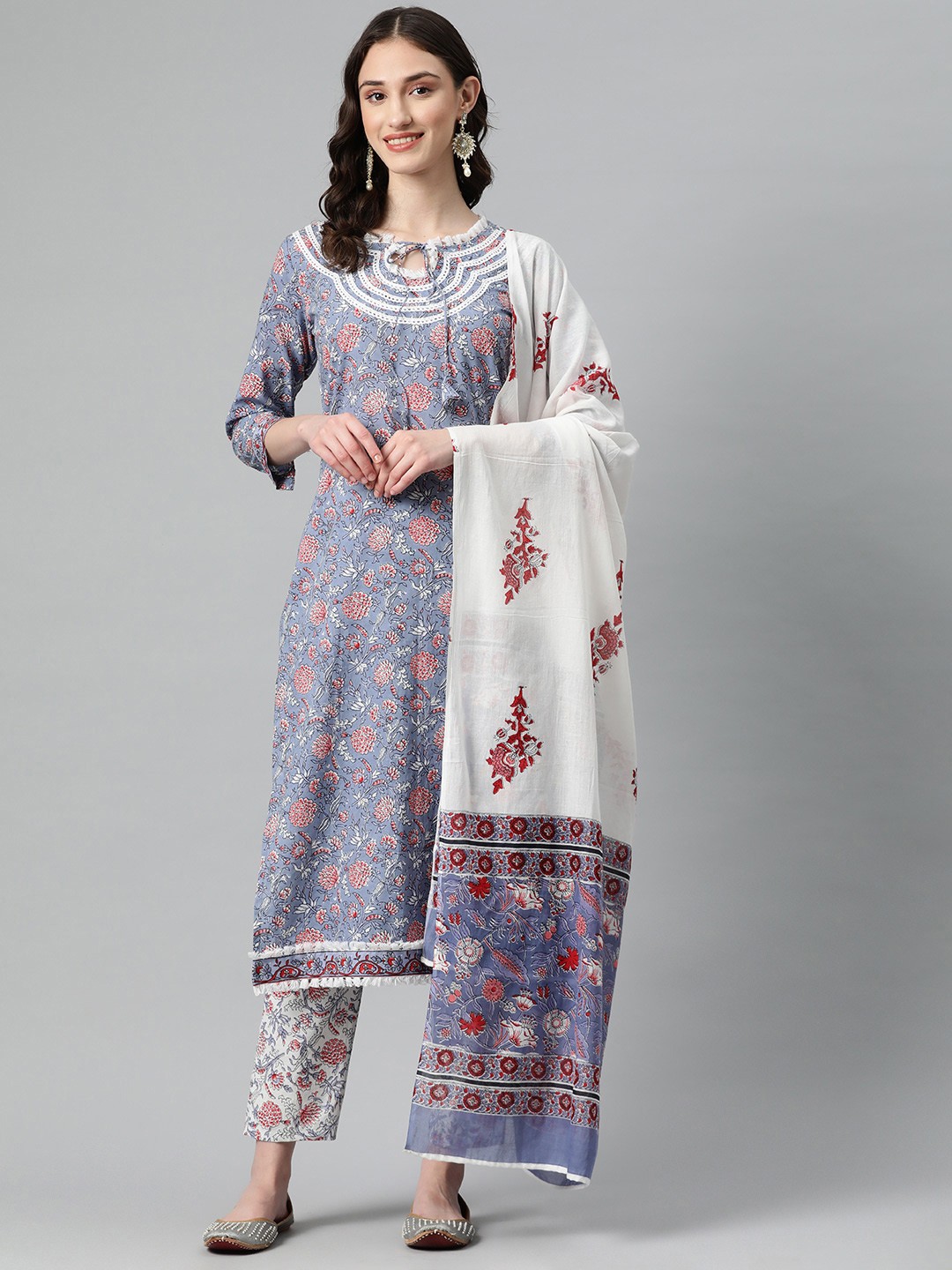 

BUTA BUTI Printed Pure Cotton Unstitched Dress Material, Grey