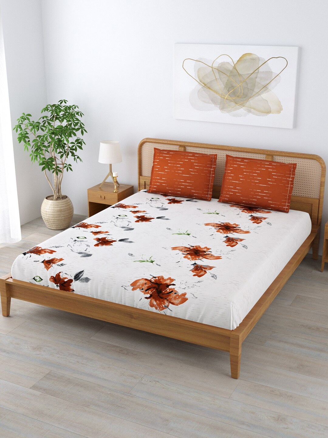 

Clasiko Brown & White Floral 180 TC Cotton King Bedsheet With 2 Pillow Covers