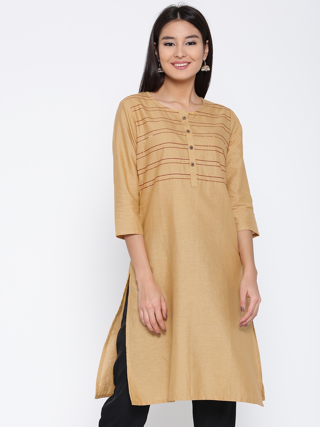 

Jashn Women Beige Solid Straight Kurta