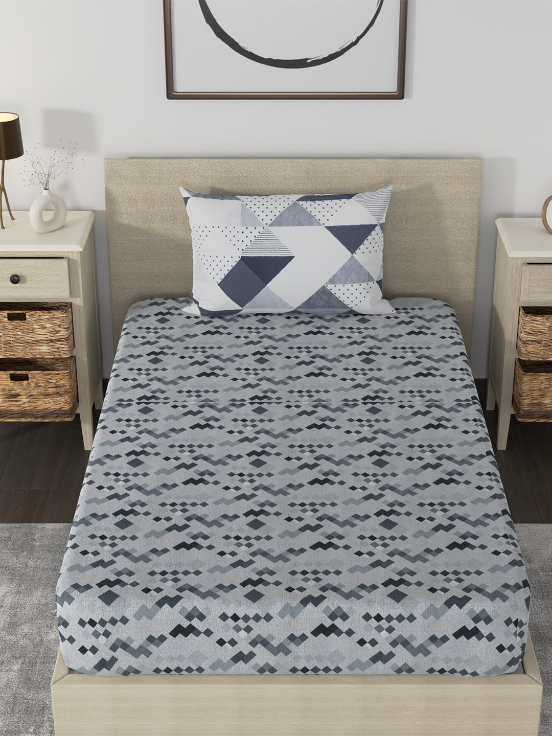 

Huesland Aspire Grey & White Geometric 186 TC Cotton Single Bedsheet With 1 Pillow Cover