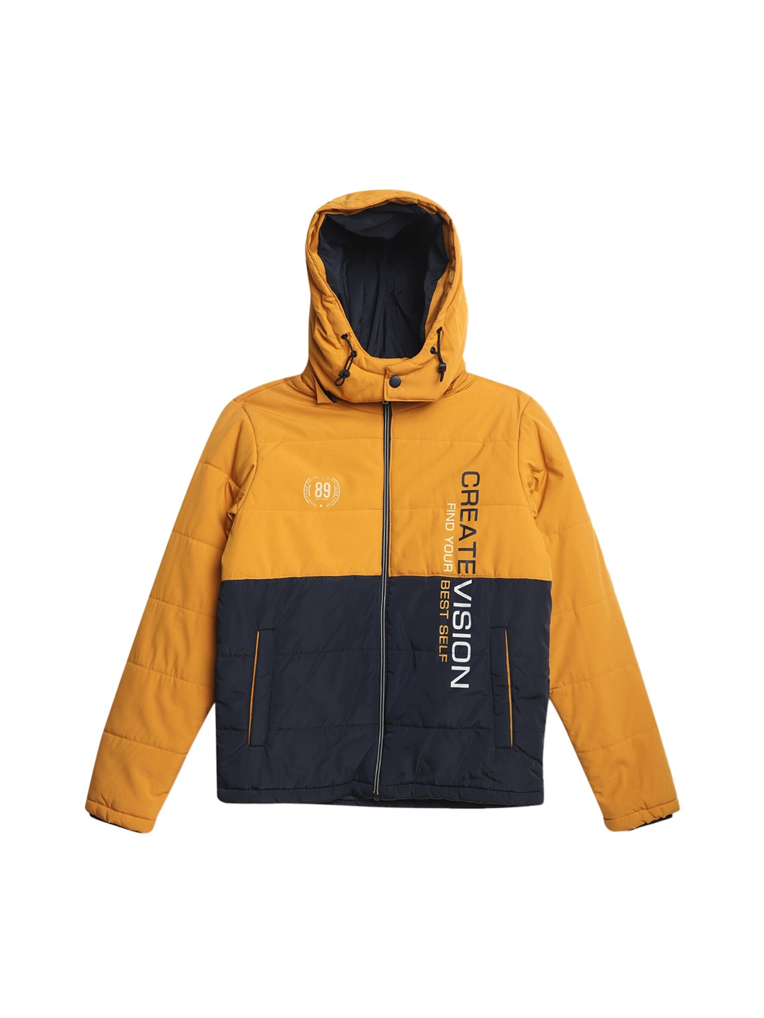 

Cantabil Boys Colourblocked Hooded Padded Jacket, Mustard