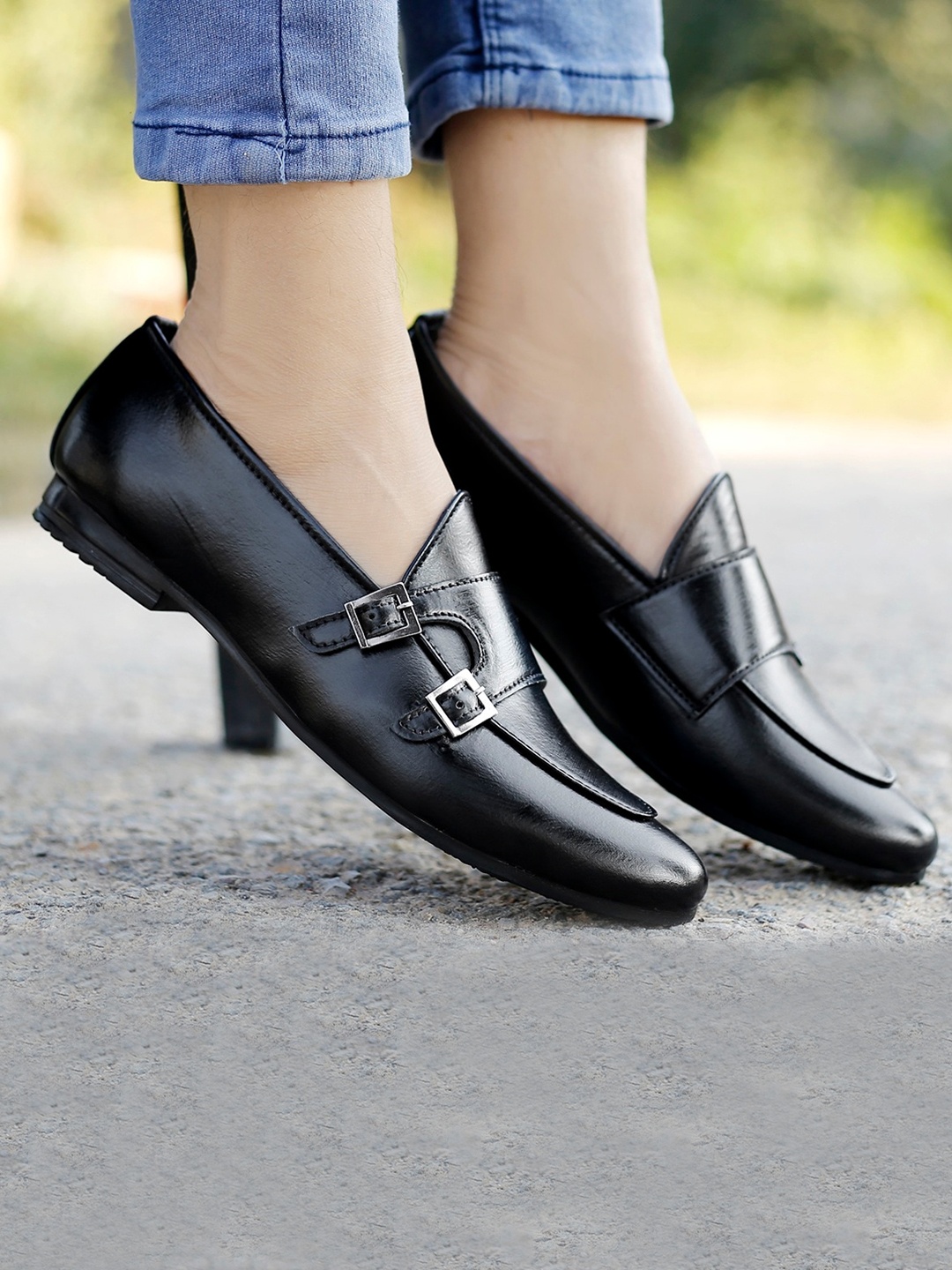 

Bxxy Men Double Monk Strap Loafers, Black