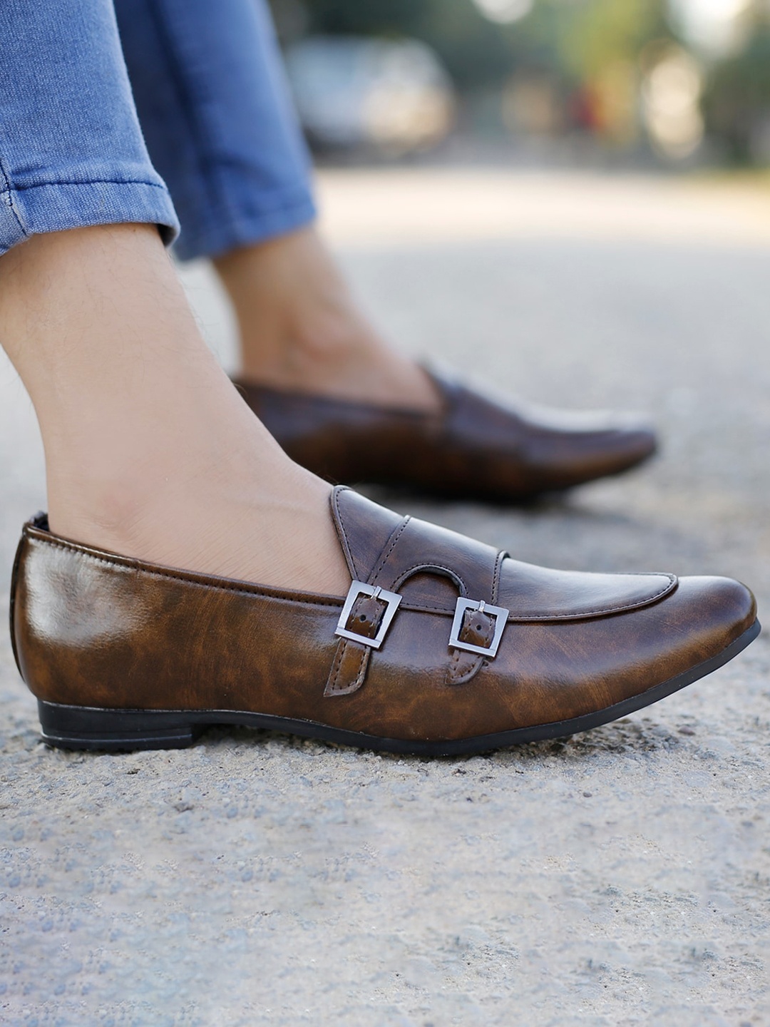 

Bxxy Men Double Monk Strap Loafers, Brown