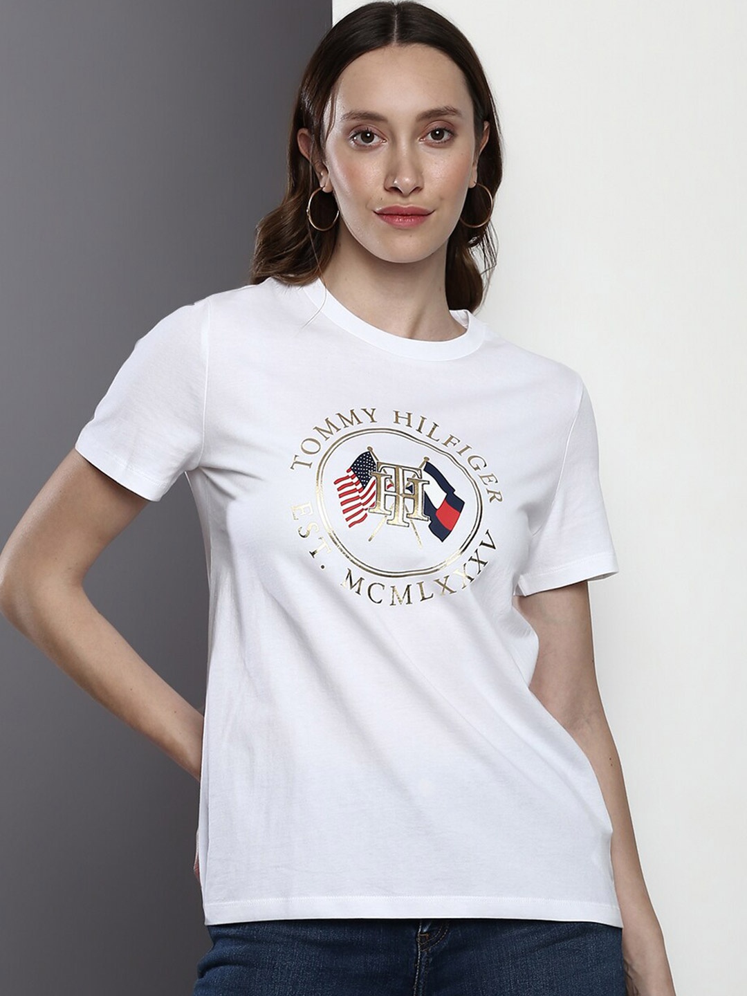 

Tommy Hilfiger Typography Printed Pure Cotton T-shirt, White