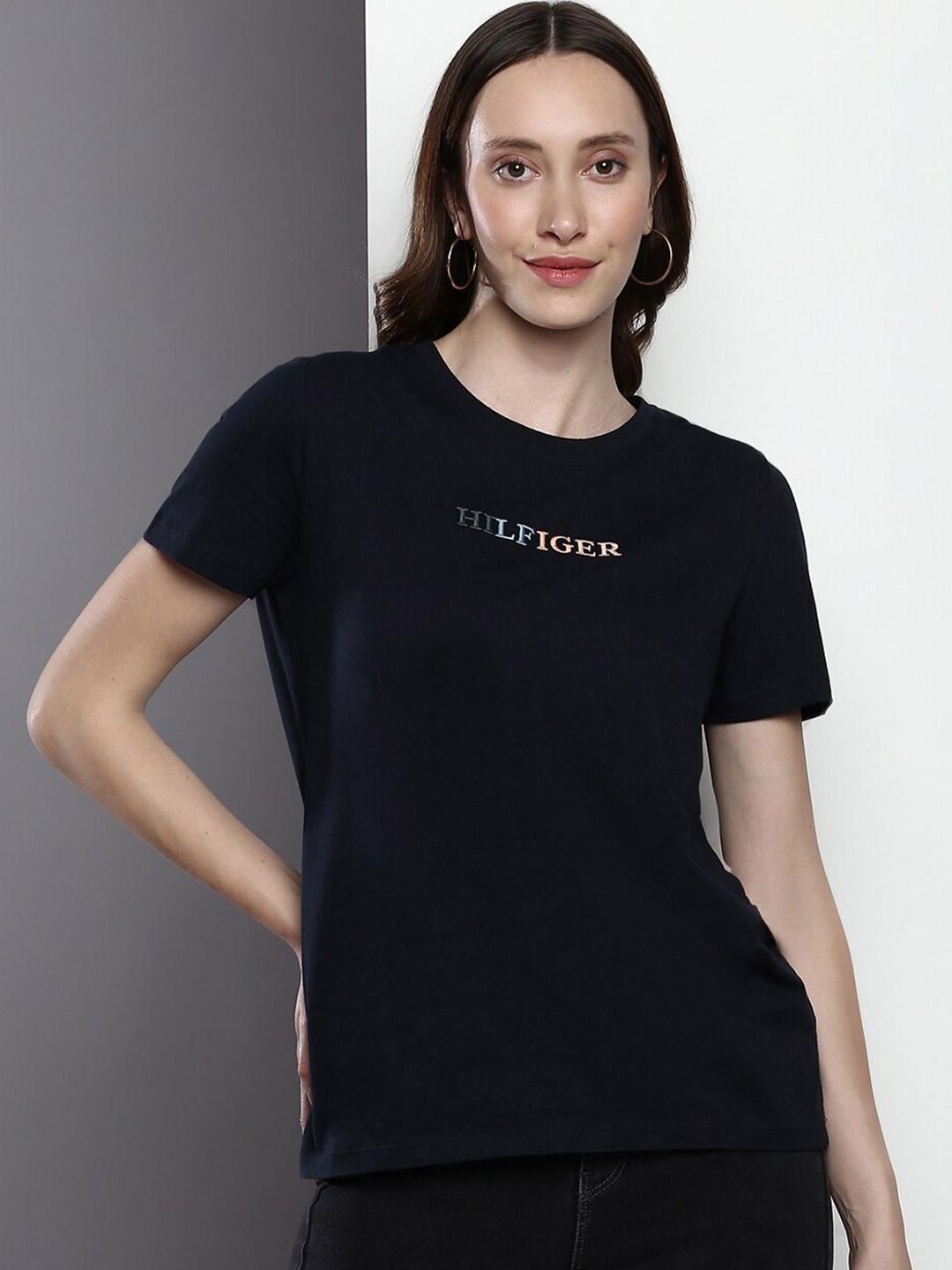 

Tommy Hilfiger Round Neck Pure Cotton T-Shirt, Navy blue