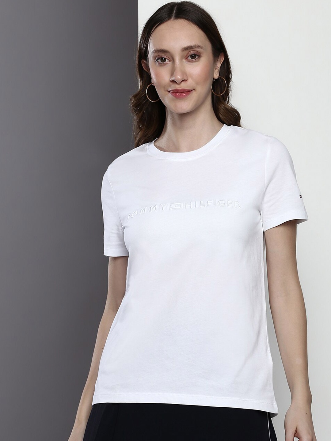 

Tommy Hilfiger Typography Embroidered Pure Cotton T-shirt, White