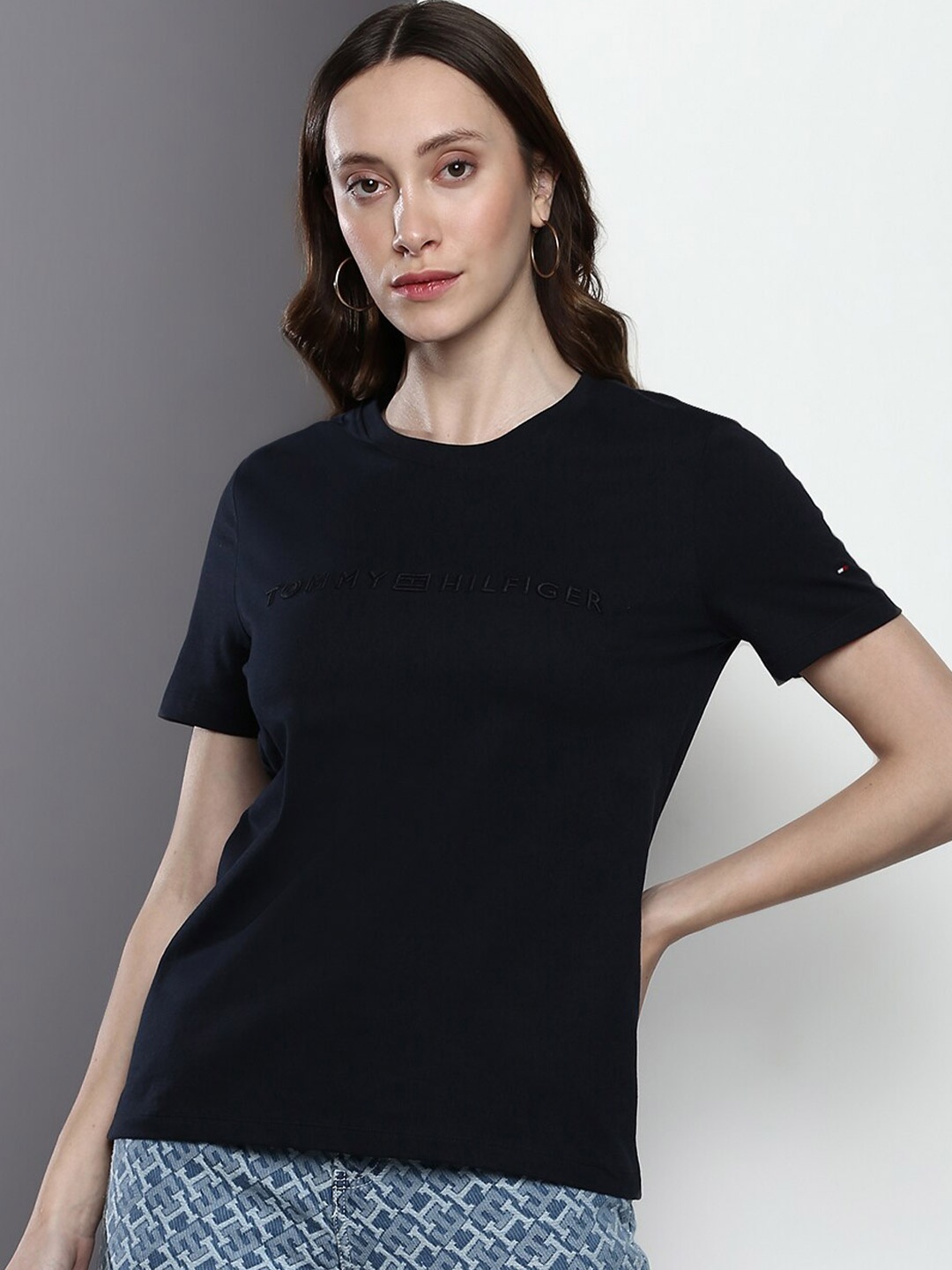 

Tommy Hilfiger Round Neck Short Sleeves Pure cotton T-shirt, Navy blue