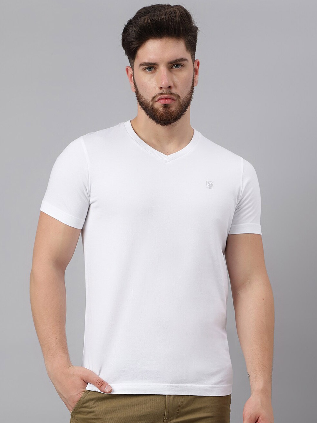 

Woodland V-Neck Short Sleeves Cotton Casual T-shirt, White