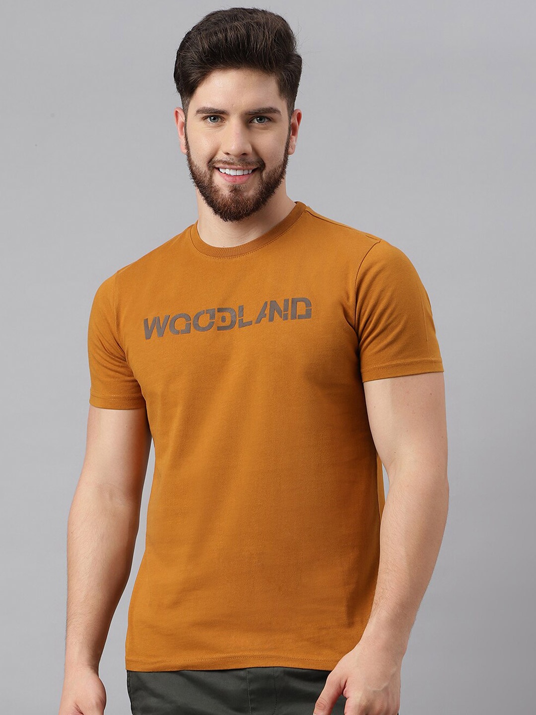

Woodland Typography Printed Pure Cotton Casual T-Shirt, Mustard