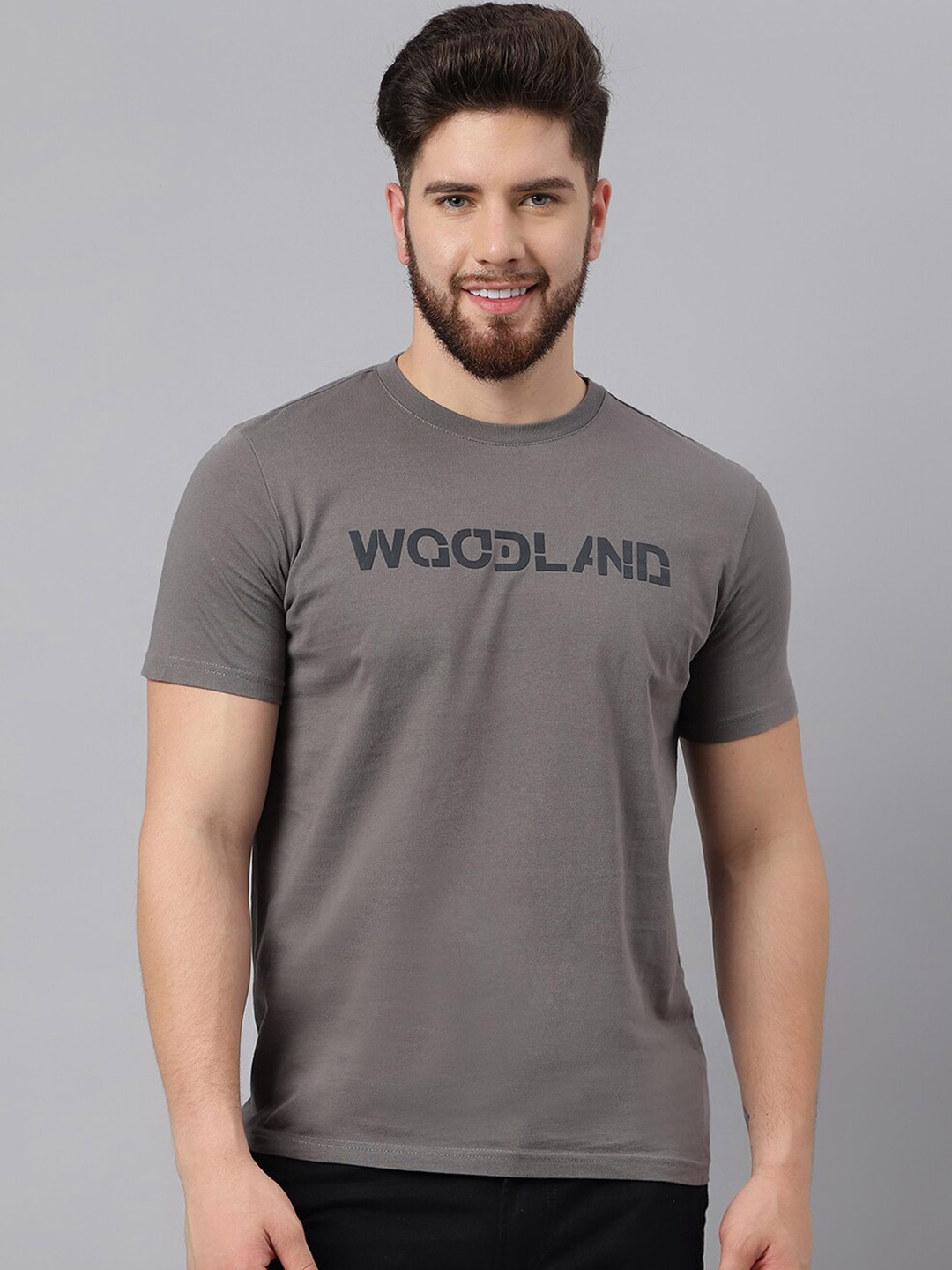 

Woodland Typography Printed Pure Cotton T-shirt, Grey