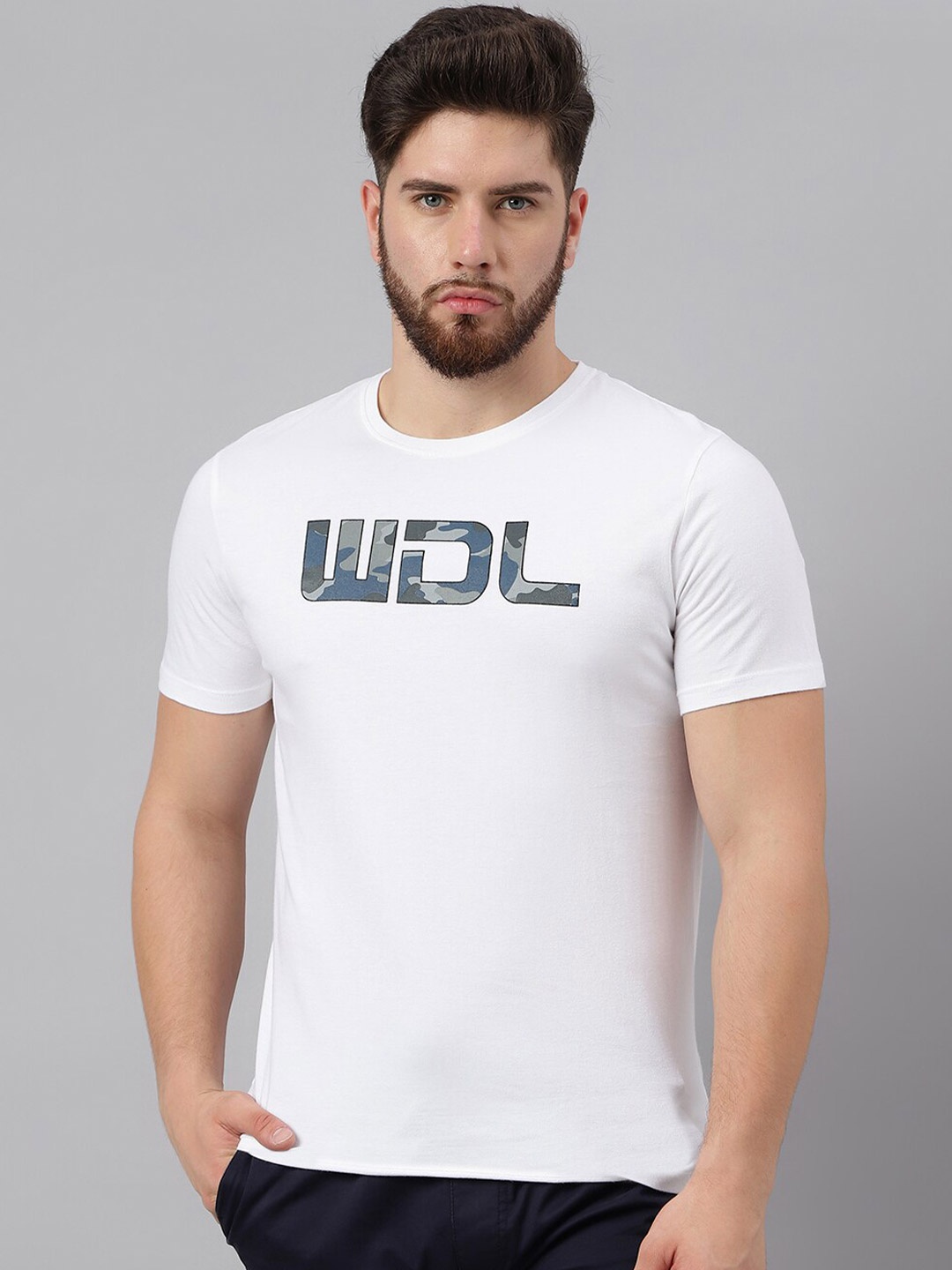 

Woodland Typography Printed Casual Pure Cotton T-shirt, White