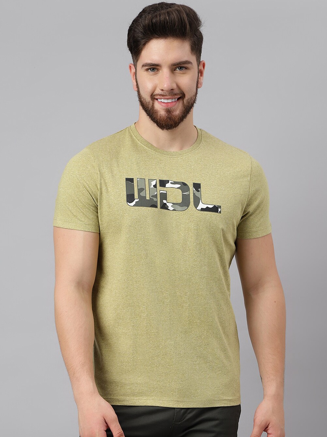 

Woodland Typography Printed Round Neck Pure Cotton T-shirt, Olive