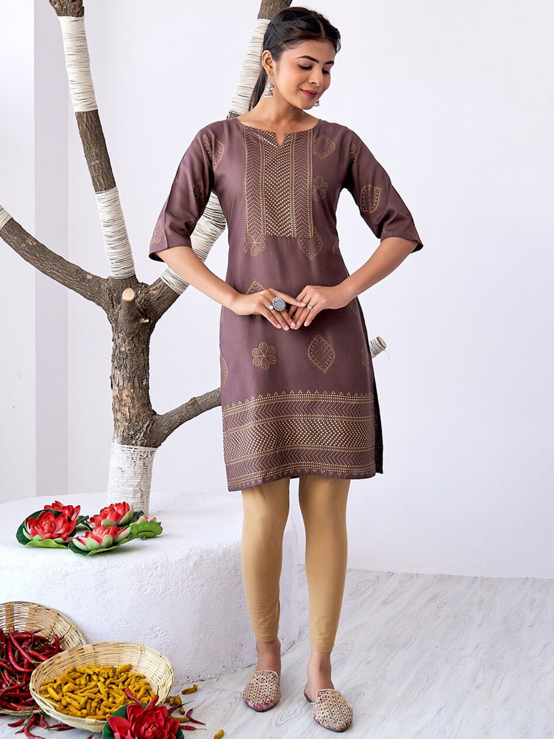 

SURHI Ethnic Motifs Printed Kurta, Grey
