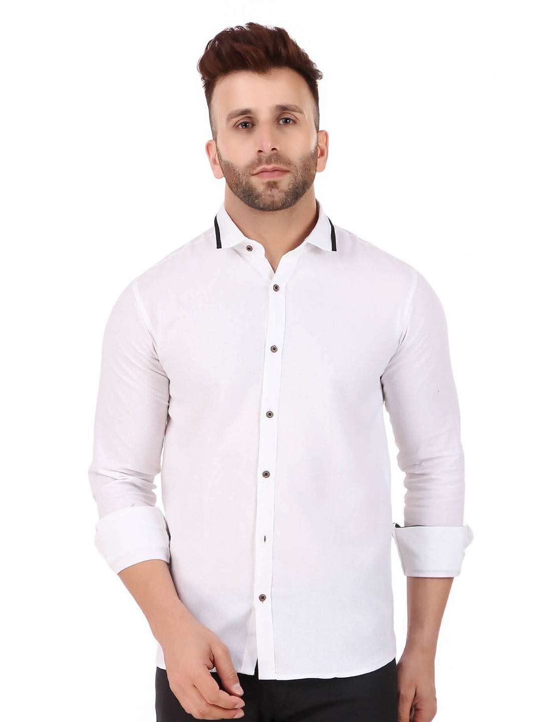 

ADWYN PETER New Spread Collar Cotton Casual Shirt, White