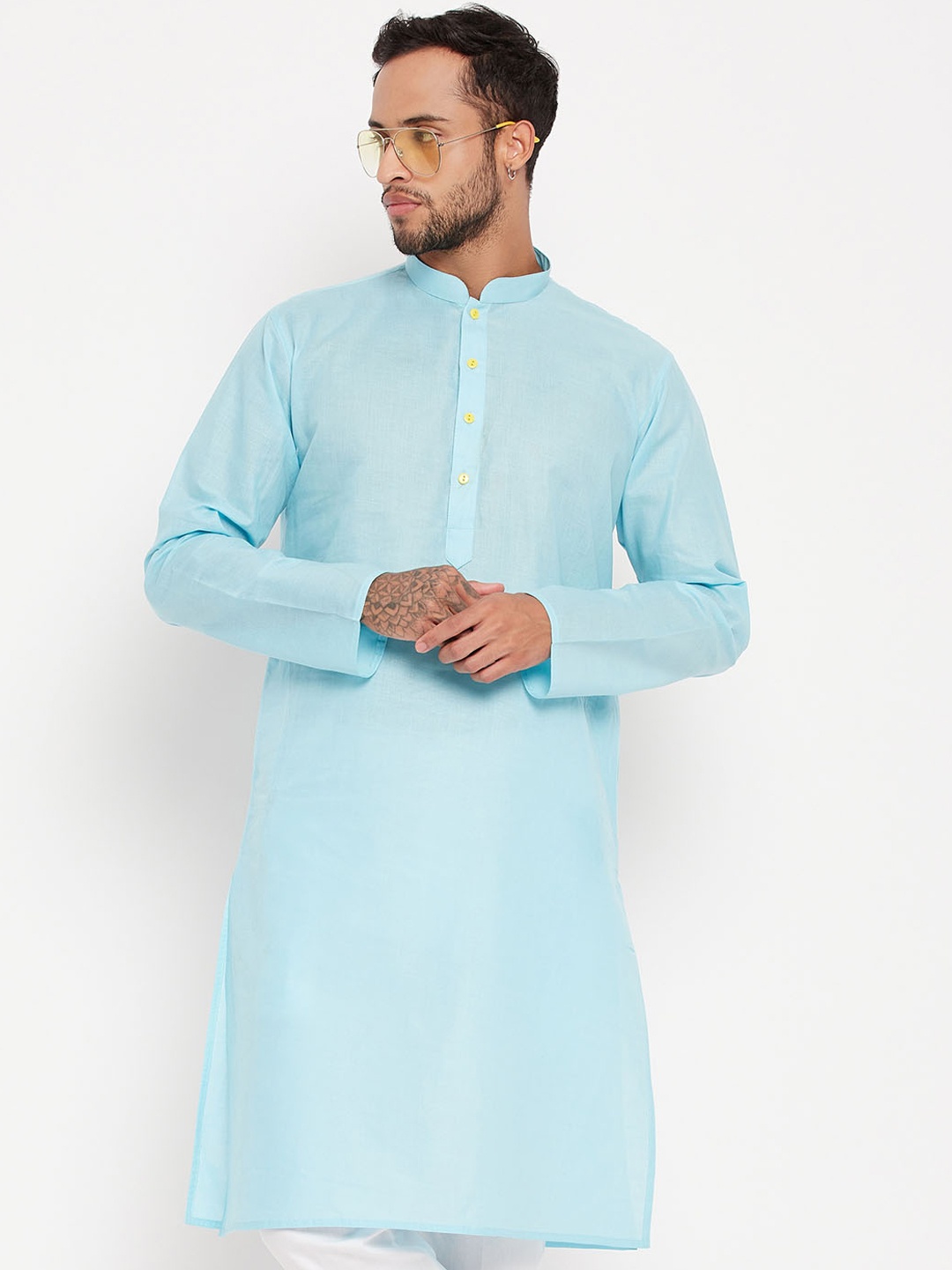 

VASTRAMAY Mandarin Collar Straight Kurta, Turquoise blue