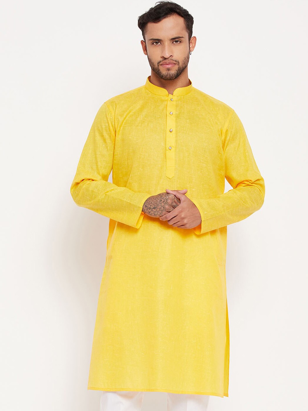 

VASTRAMAY Mandarin Collar Straight Kurta, Yellow