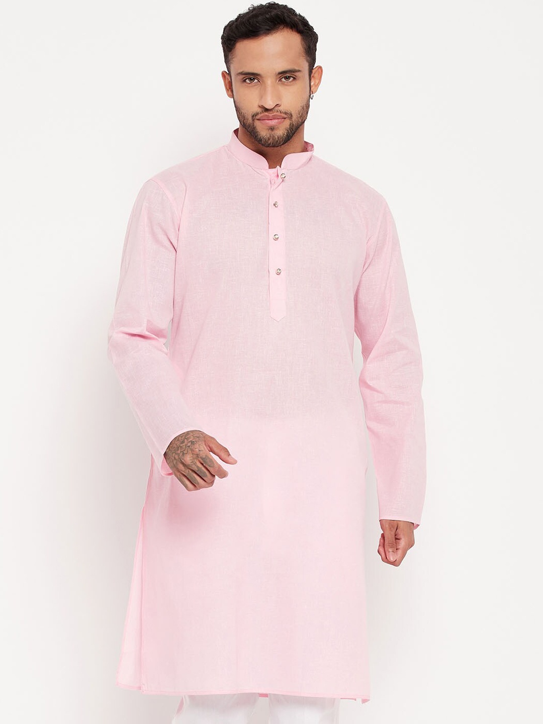 

VASTRAMAY Mandarin Collar Straight Kurta, Pink