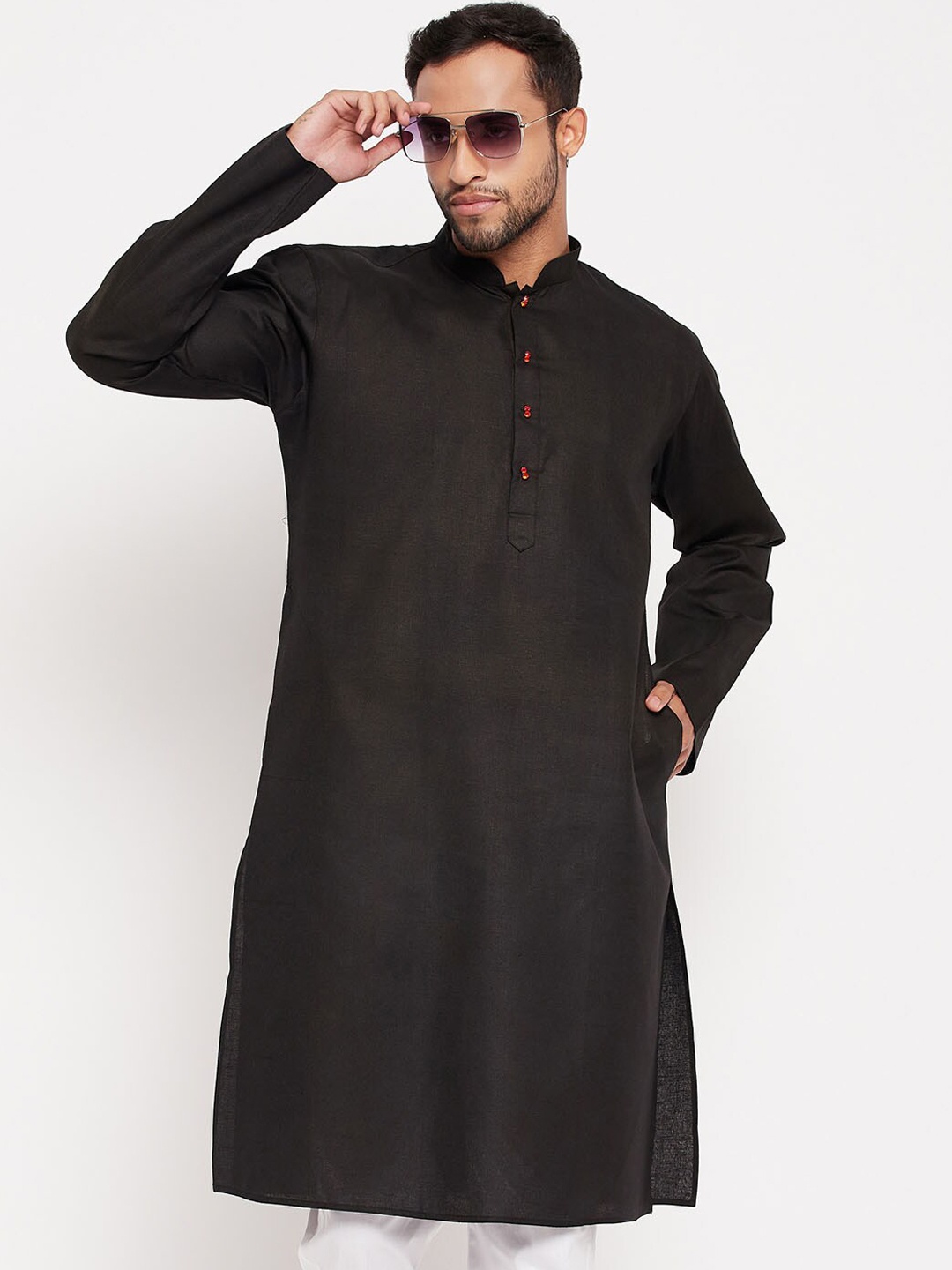 

VASTRAMAY Mandarin Collar Straight Kurta, Black
