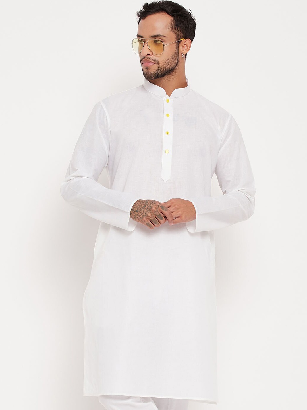 

VASTRAMAY Mandarin Collar Cotton Straight Kurta, White