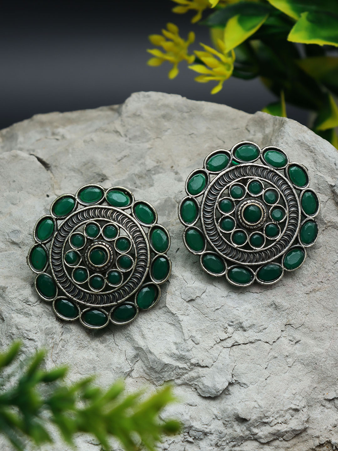 

Ozanoo Silver-Plated Floral Studs Earrings
