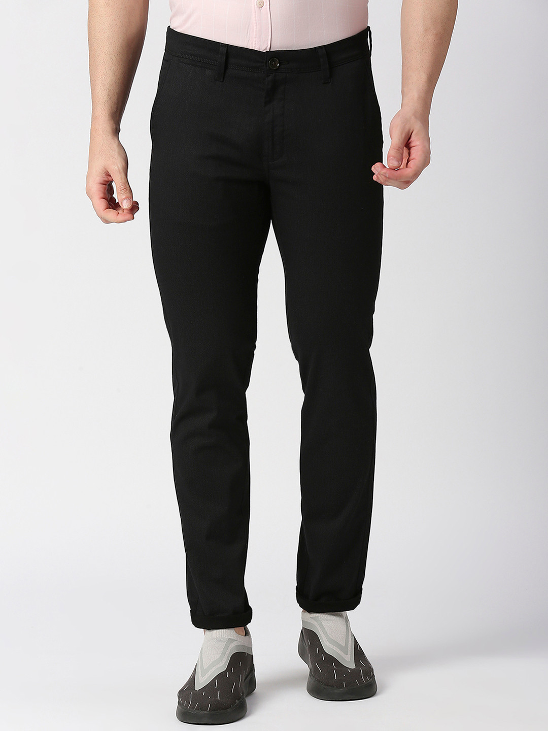 

DRAGON HILL Men Mid-Rise Slim Fit Cotton Chinos Trousers, Black