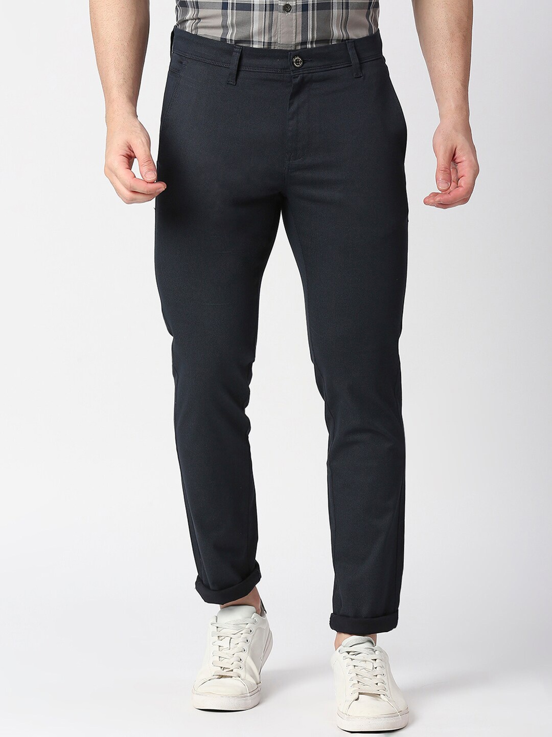 

DRAGON HILL Men Mid-Rise Slim Fit Cotton Chinos, Navy blue