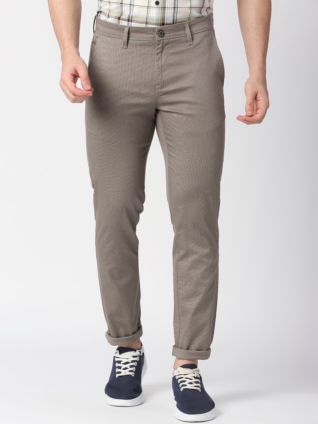 

DRAGON HILL Men Mid Rise Plain Cotton Slim Fit Trousers, Grey