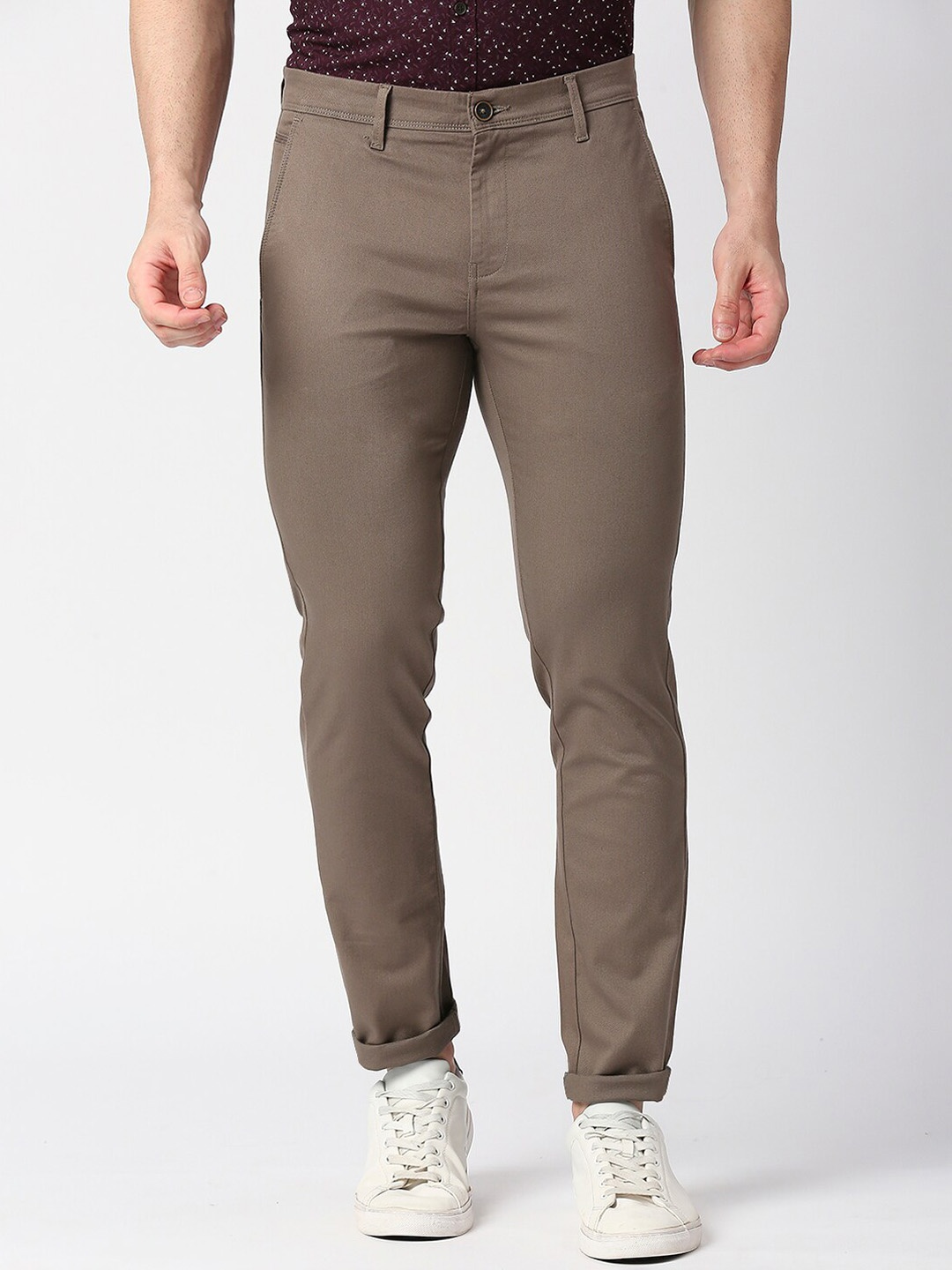 

DRAGON HILL Men Mid-Rise Slim Fit Cotton Chinos Trousers, Brown